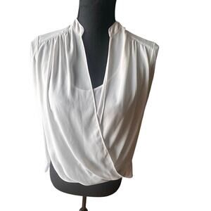 BCBGMAXAZRIA Jaklyn Draped Surplice Blouse High Low Hem Designer Top XXS